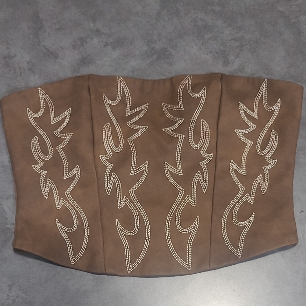 Cute Country Look Western Faux Leather Corset Top